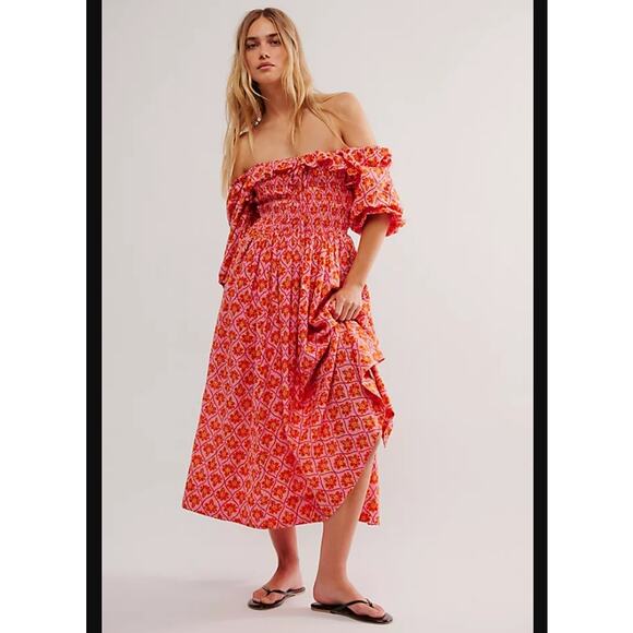 Free People Dresses & Skirts - Free People Oasis Midi Dress in Heat Wave Combo Pink Size S NWT